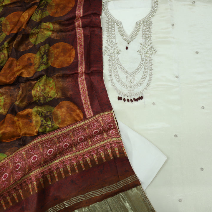 Gardish Sugar Cream Tissue Silk With Gaji Silk Dupatta