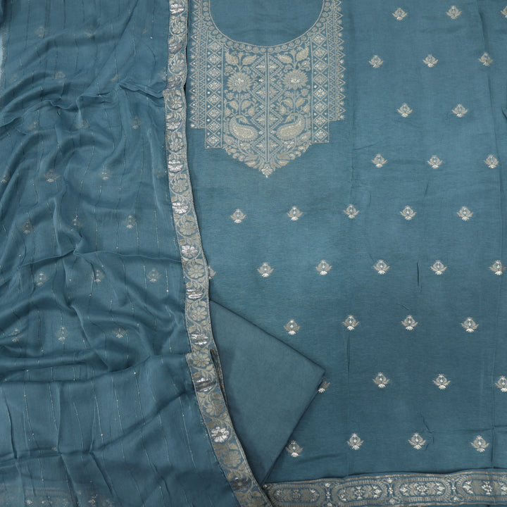 Deedar Faded Sky Blue Dola Silk Top with Chiffon Dupatta