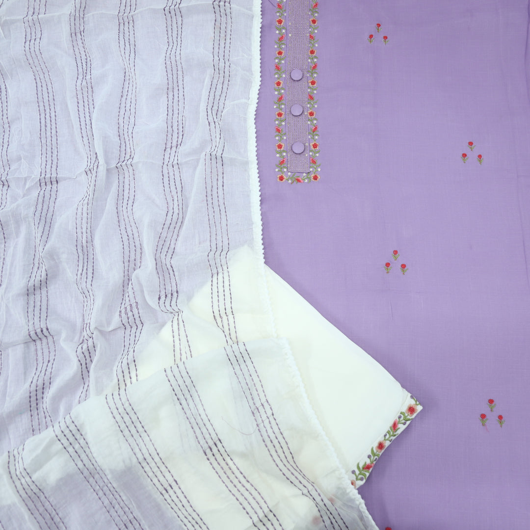 Mukhtalif Lilac Purple Embroidered Cotton Top With Cotton Dupatta