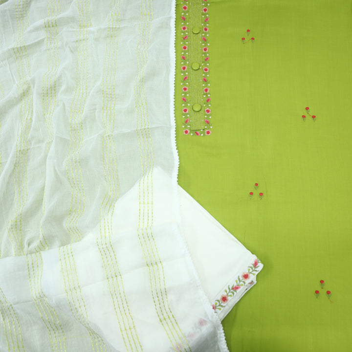 Mukhtalif Sheen Green Embroidered Cotton Top With Cotton Dupatta