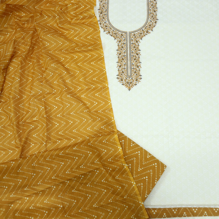 Lehjaa Chrome Yellow Thread Work Cotton Top With Cotton Dupatta Set