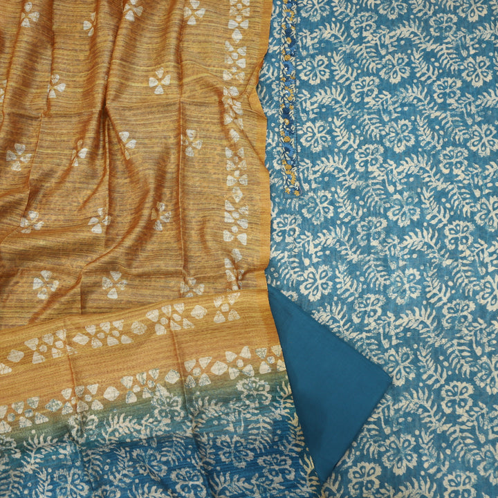 Mukammal Ocean Blue Chanderi Top with Chanderi Dupatta