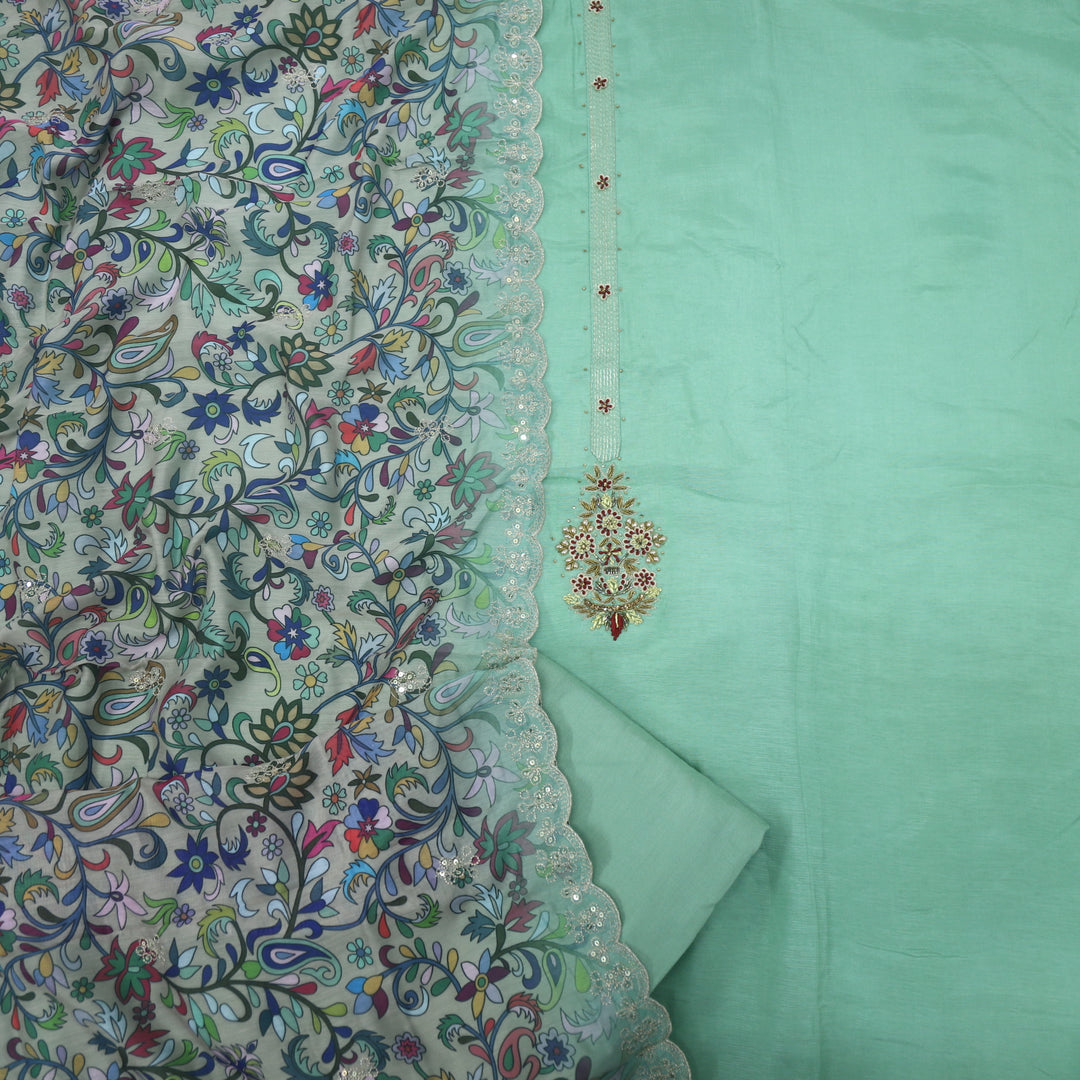 Humdum Mint Green  Dola Silk Top with Chanderi Silk Dupatta