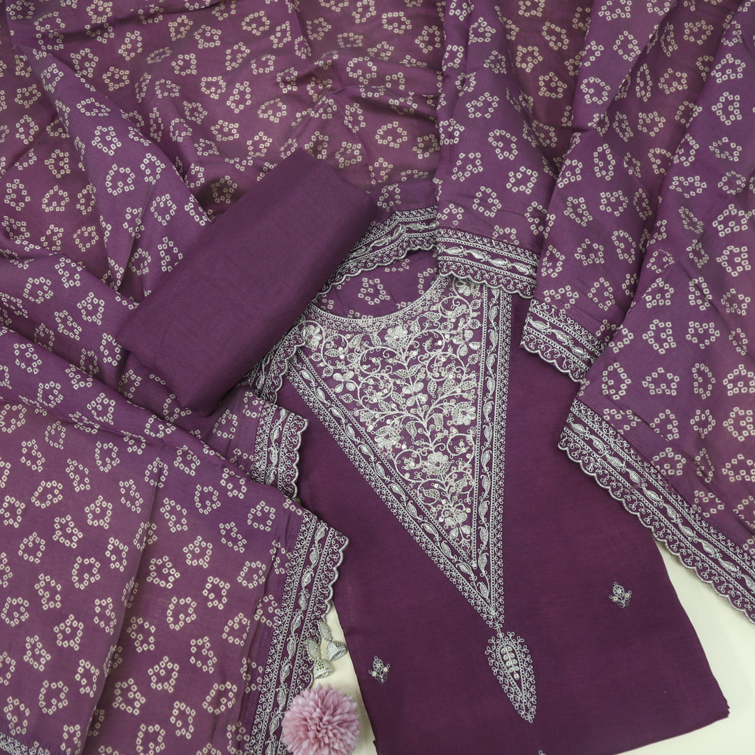 Ranjish Wine Purple Dola Silk Top and Dola Silk Dupatta