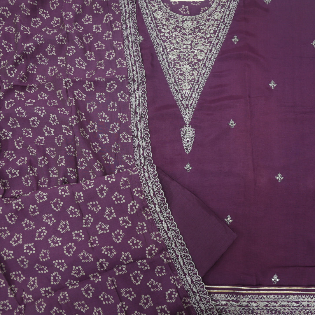 Ranjish Wine Purple Dola Silk Top and Dola Silk Dupatta