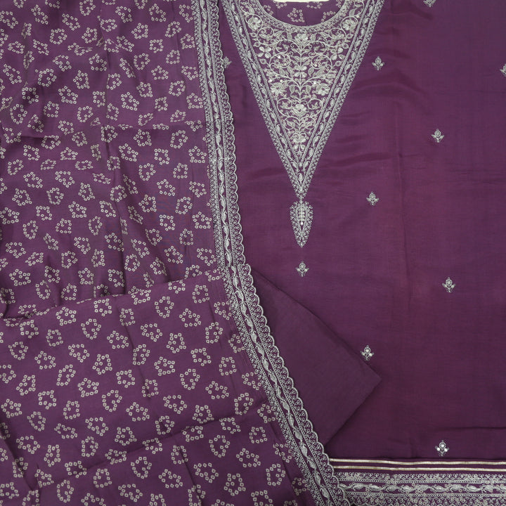 Ranjish Wine Purple Dola Silk Top and Dola Silk Dupatta