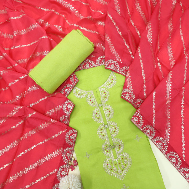 Nayaab Lime Green Dola Silk Top with Dola Silk Dupatta