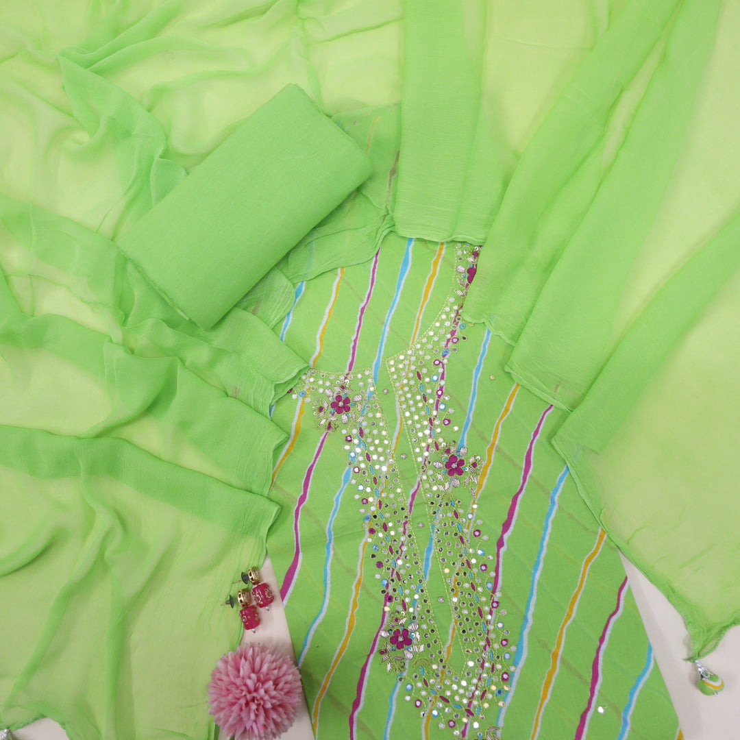 Shabaab Lime Green Printed Cotton Top With Cotton Dupatta
