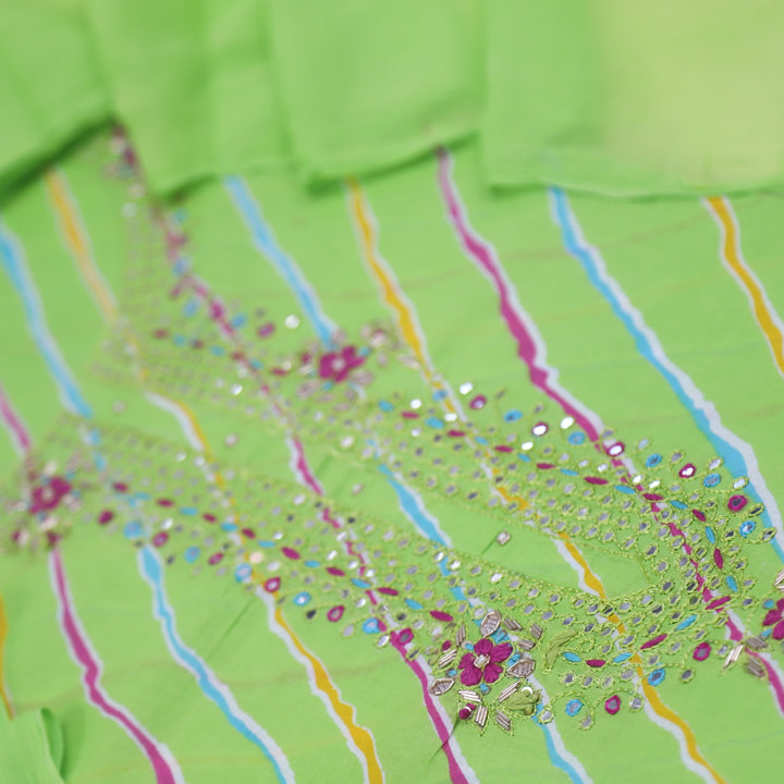 Shabaab Lime Green Printed Cotton Top With Cotton Dupatta
