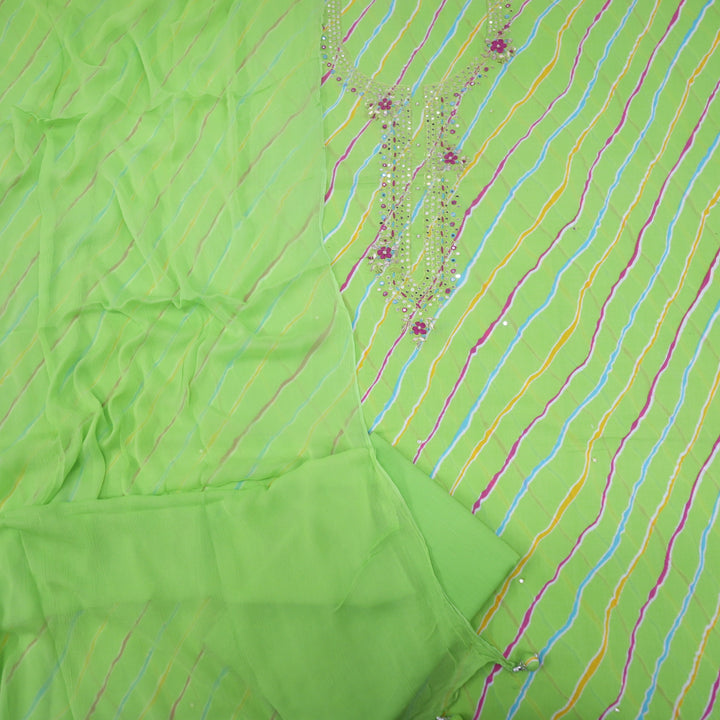 Shabaab Lime Green Printed Cotton Top With Cotton Dupatta