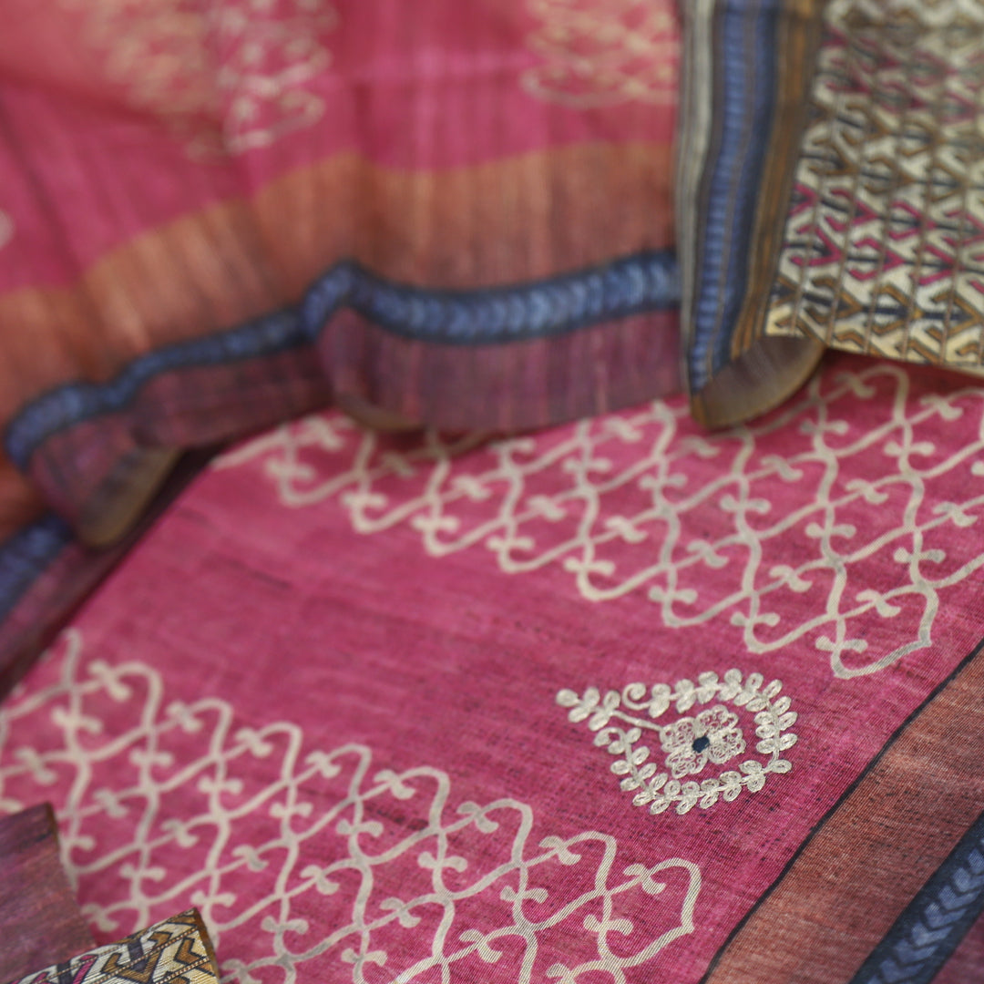 Nayaab French Rose Printed Chanderi Top and Printed Chanderi Dupatta