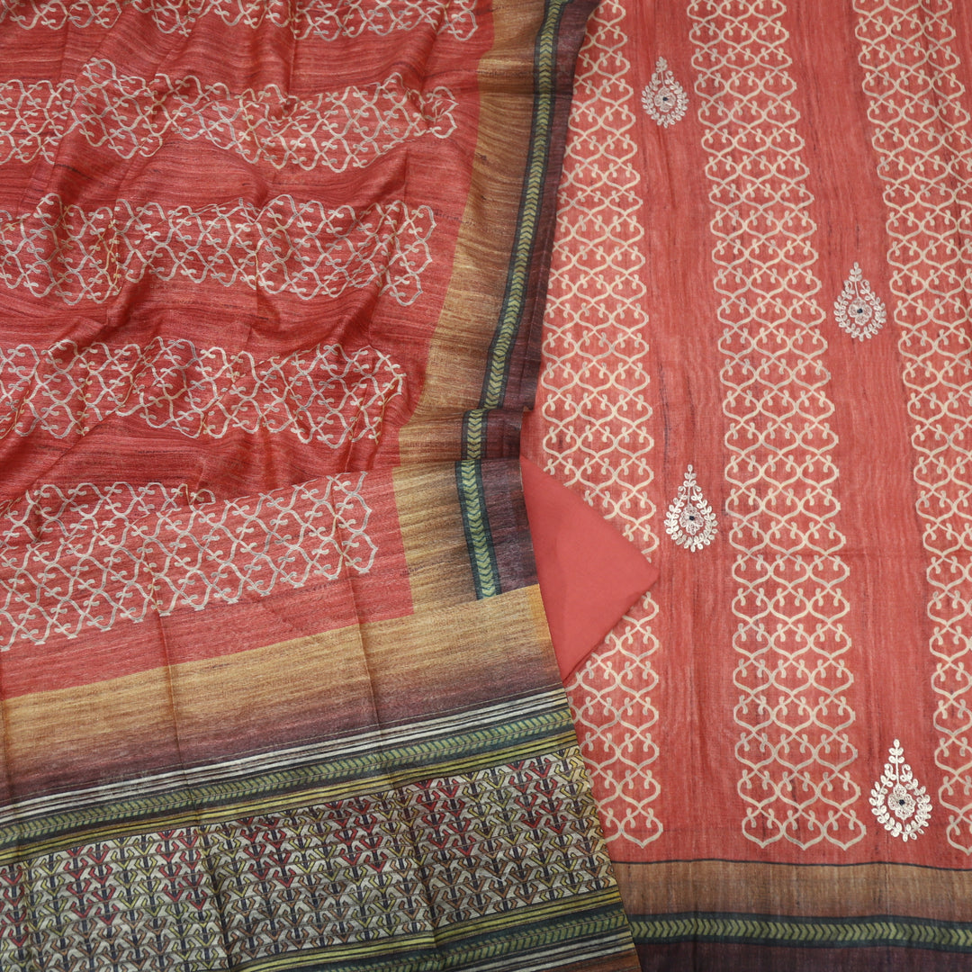 Nayaab Peach Orange Printed Chanderi Top and Printed Chanderi Dupatta