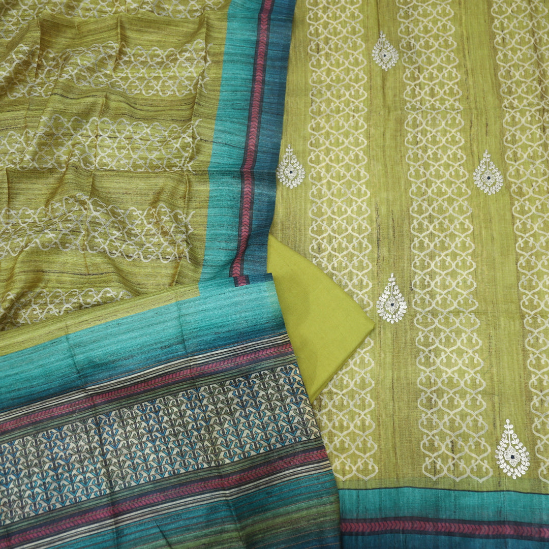 Nayaab Chartreuse Green Printed Chanderi Top and Printed Chanderi Dupatta