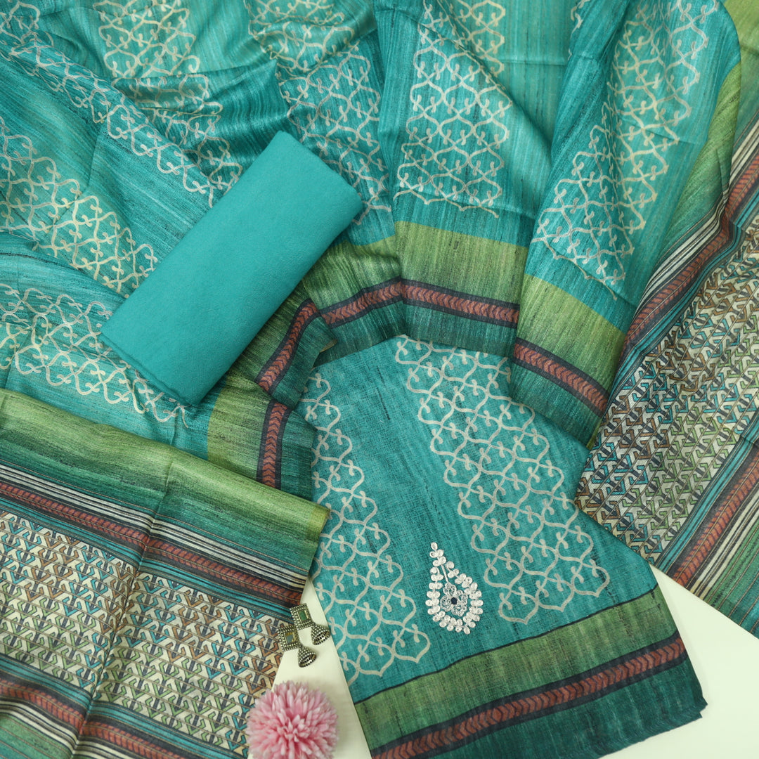 Nayaab Jade Green Printed Chanderi Top and Printed Chanderi Dupatta