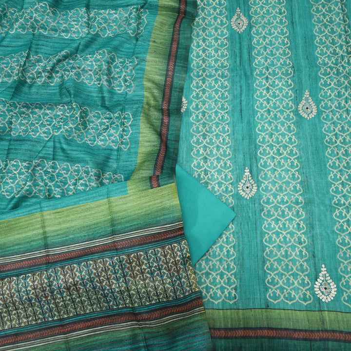 Nayaab Jade Green Printed Chanderi Top and Printed Chanderi Dupatta