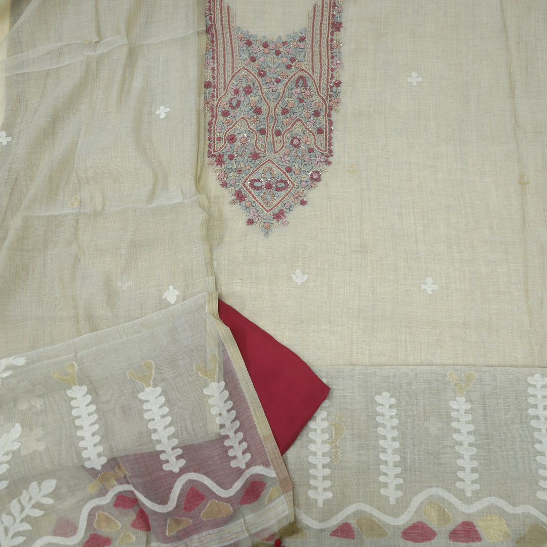 Nayaab Ruby Pink Jamdani Top With Tissue Chanderi Dupatta