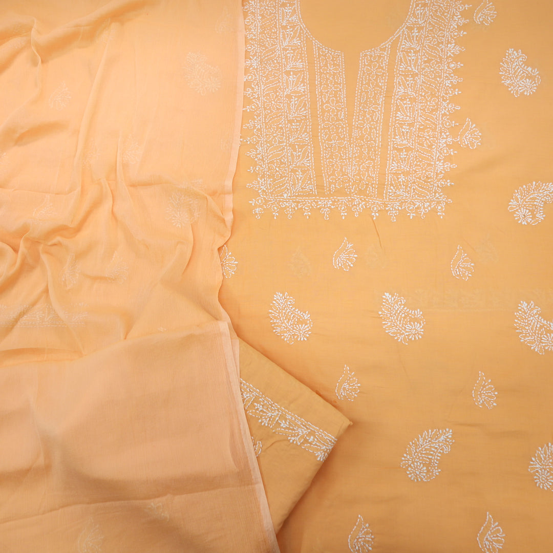 Mohataaz Peach Authentic Chikankari Cotton Top with Chiffon Dupatta-D1