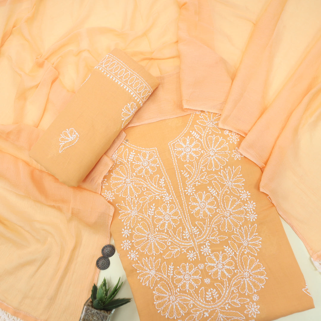 Mohataaz Peach Authentic Chikankari Cotton Top with Chiffon Dupatta-D2