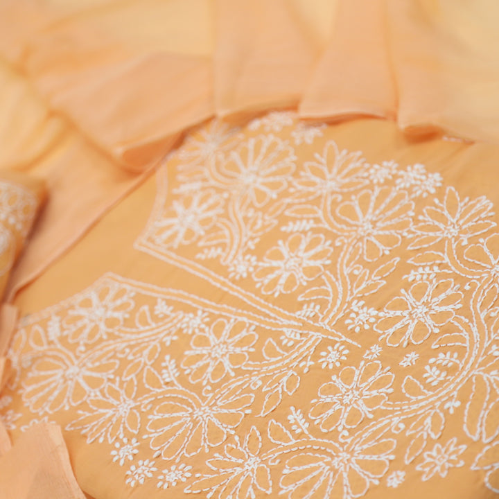 Mohataaz Peach Authentic Chikankari Cotton Top with Chiffon Dupatta-D2