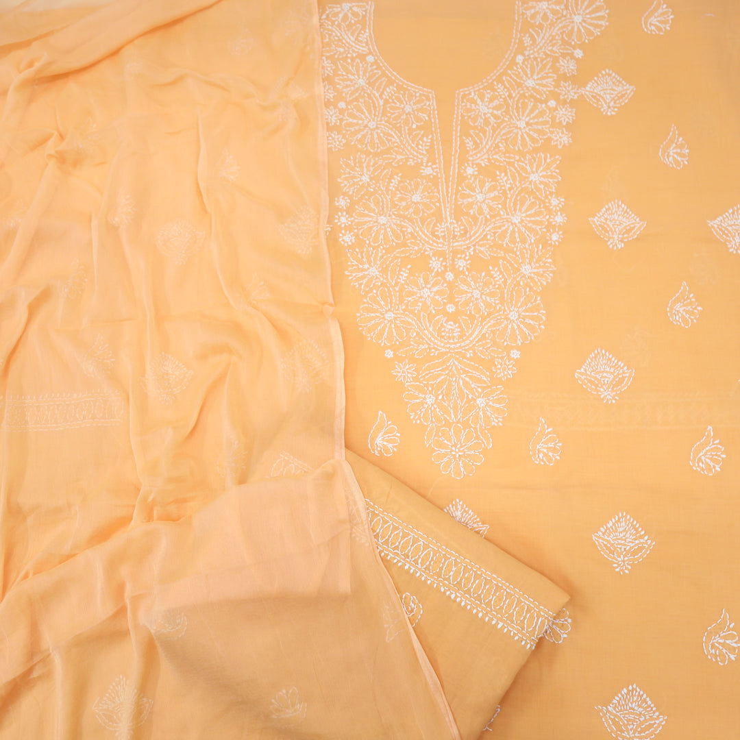 Mohataaz Peach Authentic Chikankari Cotton Top with Chiffon Dupatta-D2