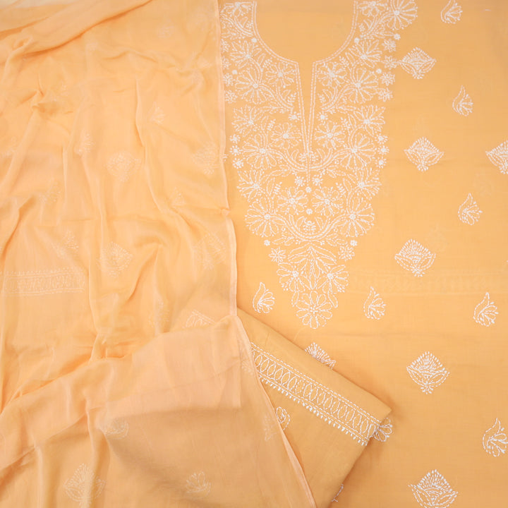 Mohataaz Peach Authentic Chikankari Cotton Top with Chiffon Dupatta-D2