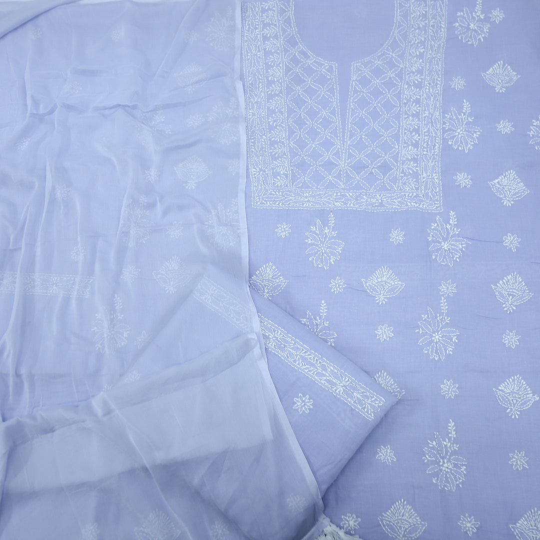 Mohataaz Lilac Authentic Chikankari Cotton Top with Chiffon Dupatta-D2