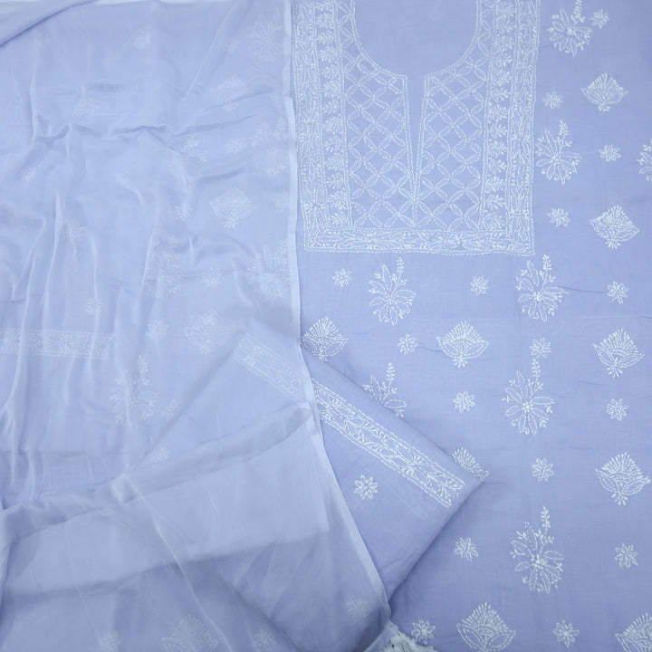 Mohataaz Lilac Authentic Chikankari Cotton Top with Chiffon Dupatta-D2