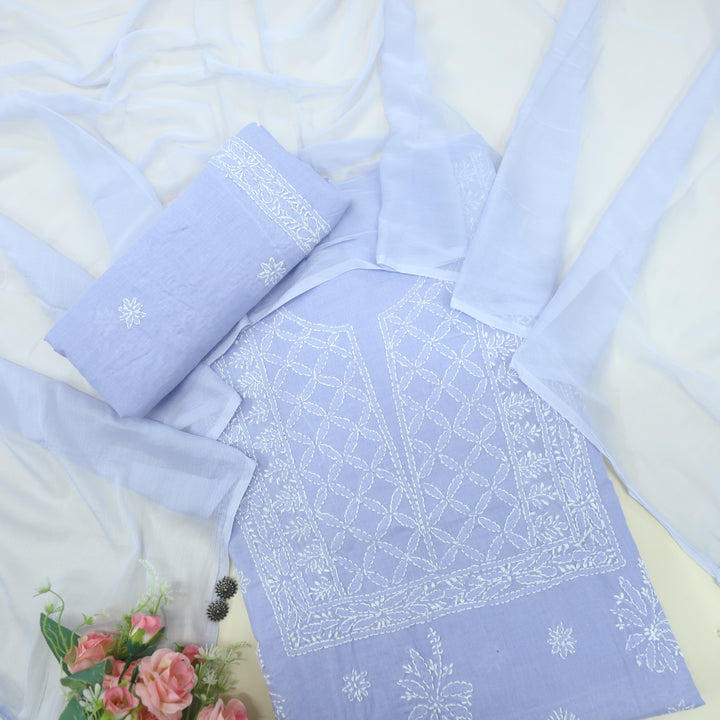 Mohataaz Lilac Authentic Chikankari Cotton Top with Chiffon Dupatta-D2