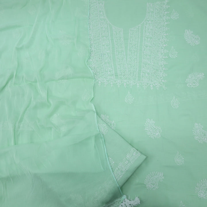 Mohataaz Mint Green Authentic Chikankari Cotton Top with Chiffon Dupatta-D3