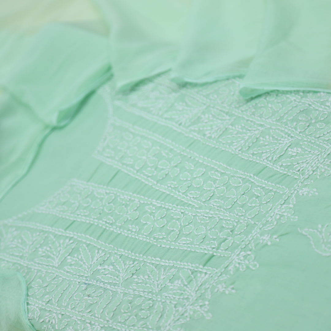 Mohataaz Mint Green Authentic Chikankari Cotton Top with Chiffon Dupatta-D3