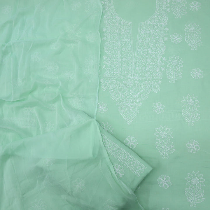 Mohataaz Mint Green Authentic Chikankari Cotton Top with Chiffon Dupatta-D4