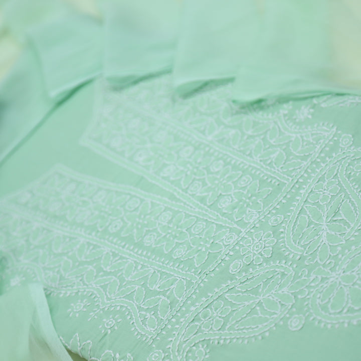 Mohataaz Mint Green Authentic Chikankari Cotton Top with Chiffon Dupatta-D4