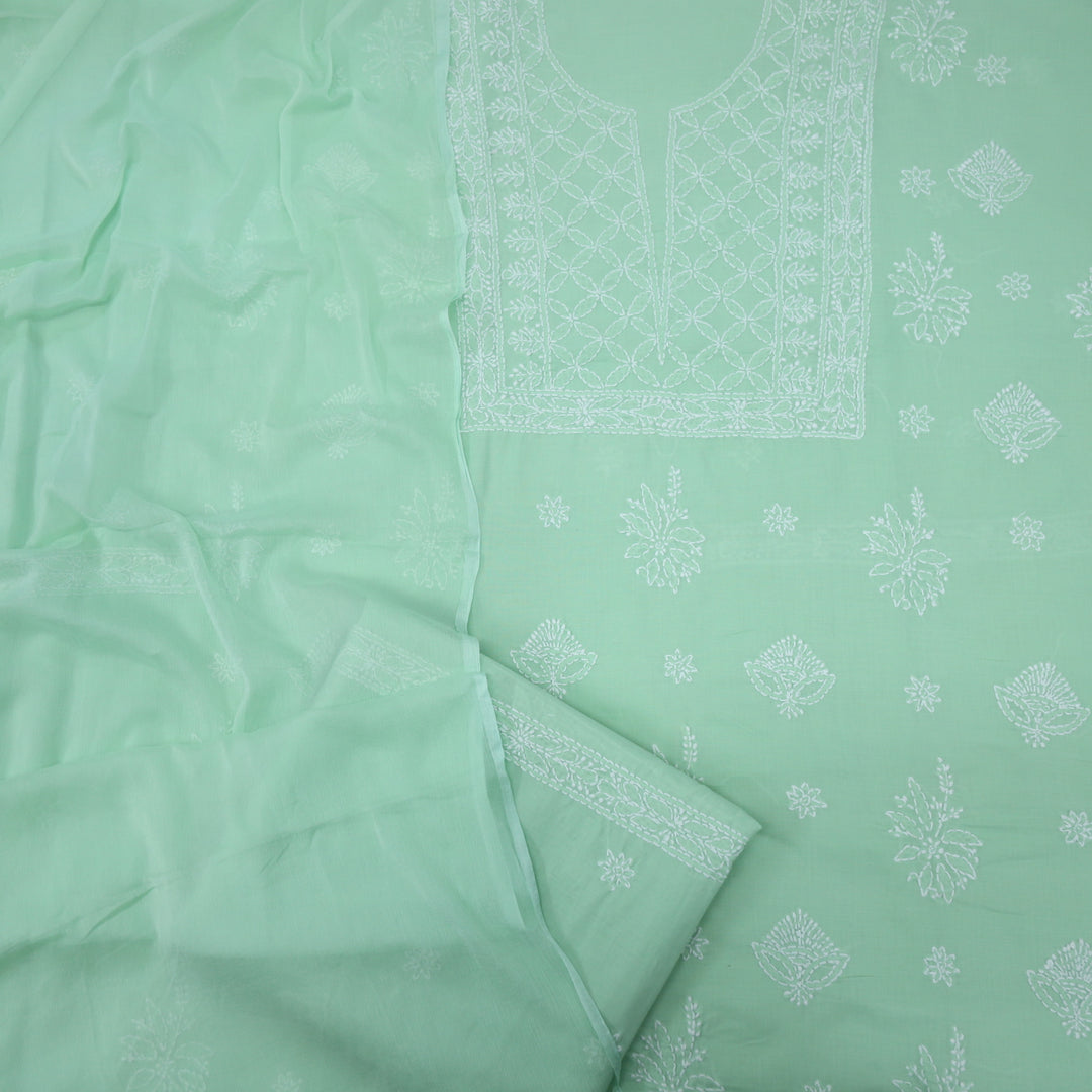 Mohataaz Mint Green Authentic Chikankari Cotton Top with Chiffon Dupatta-D2