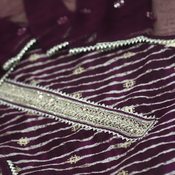 Pan Banaras Dark Purple Georgette Leheriya Top with Leheriya Chiffon Dupatta