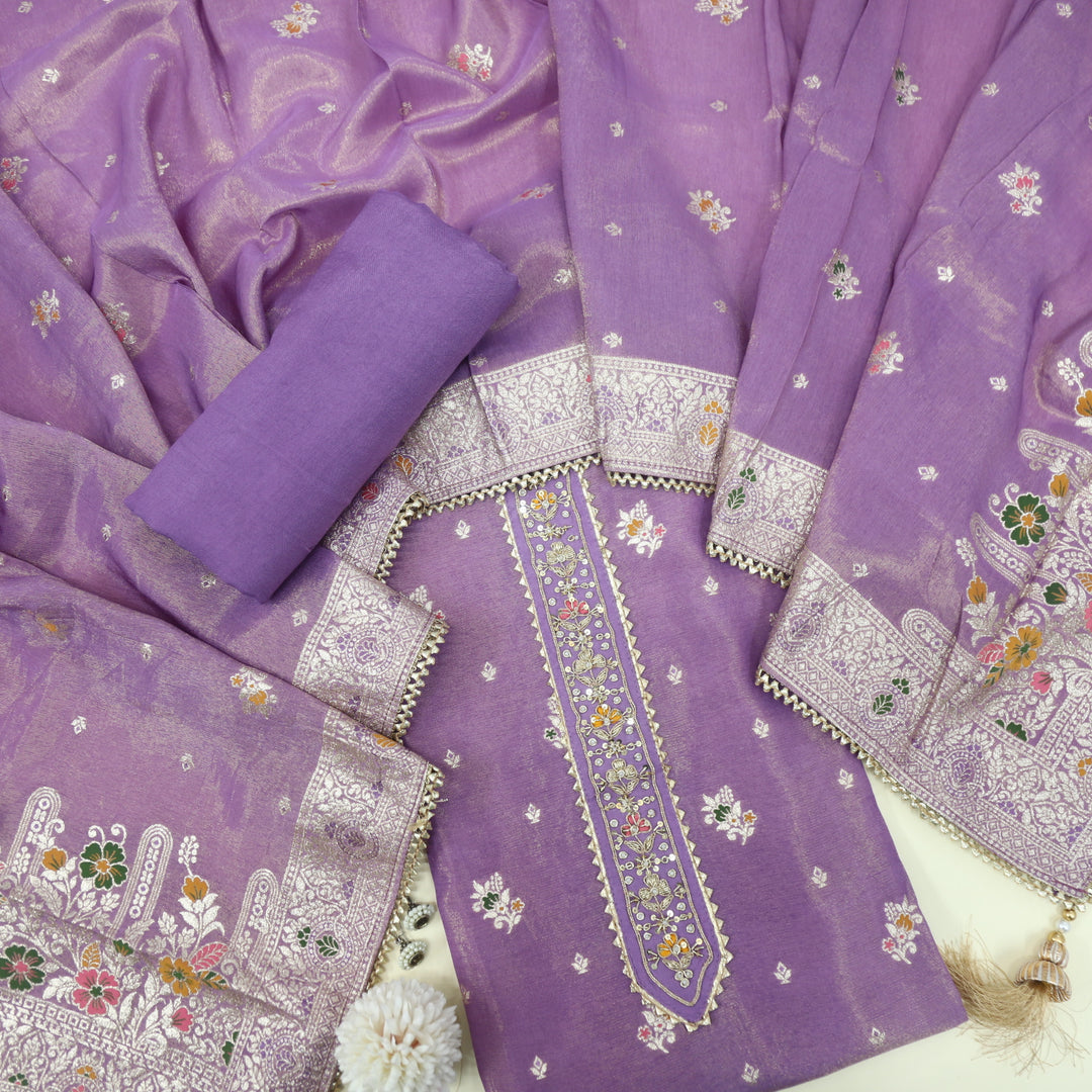 Takalluf Helio Purple Tissue Chanderi Top With Tissue Chanderi Dupatta