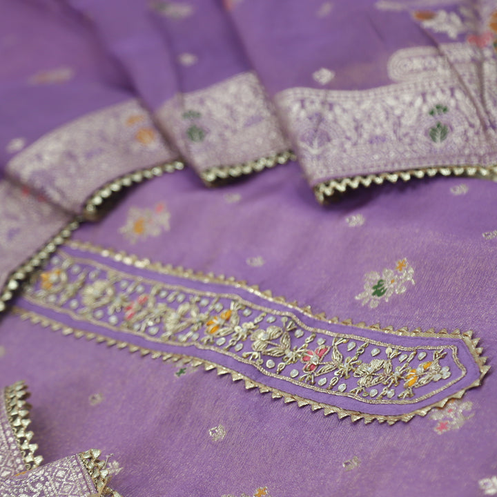 Takalluf Helio Purple Tissue Chanderi Top With Tissue Chanderi Dupatta