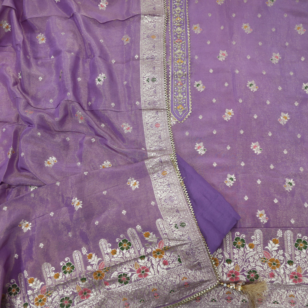 Takalluf Helio Purple Tissue Chanderi Top With Tissue Chanderi Dupatta