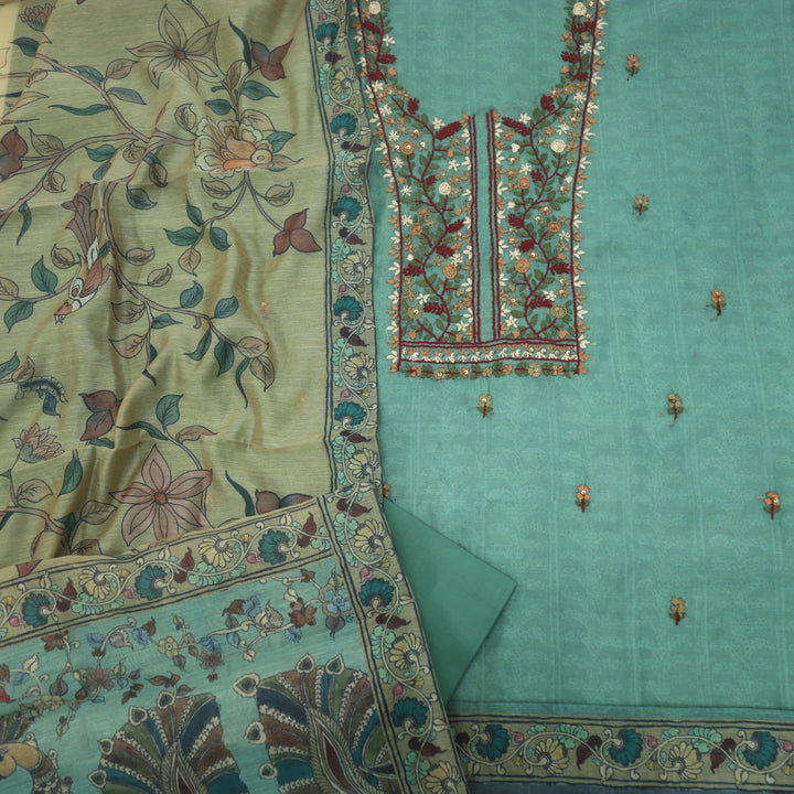 Bayaabaan Forest Green Embroidered Chanderi Top with Chanderi Dupatta