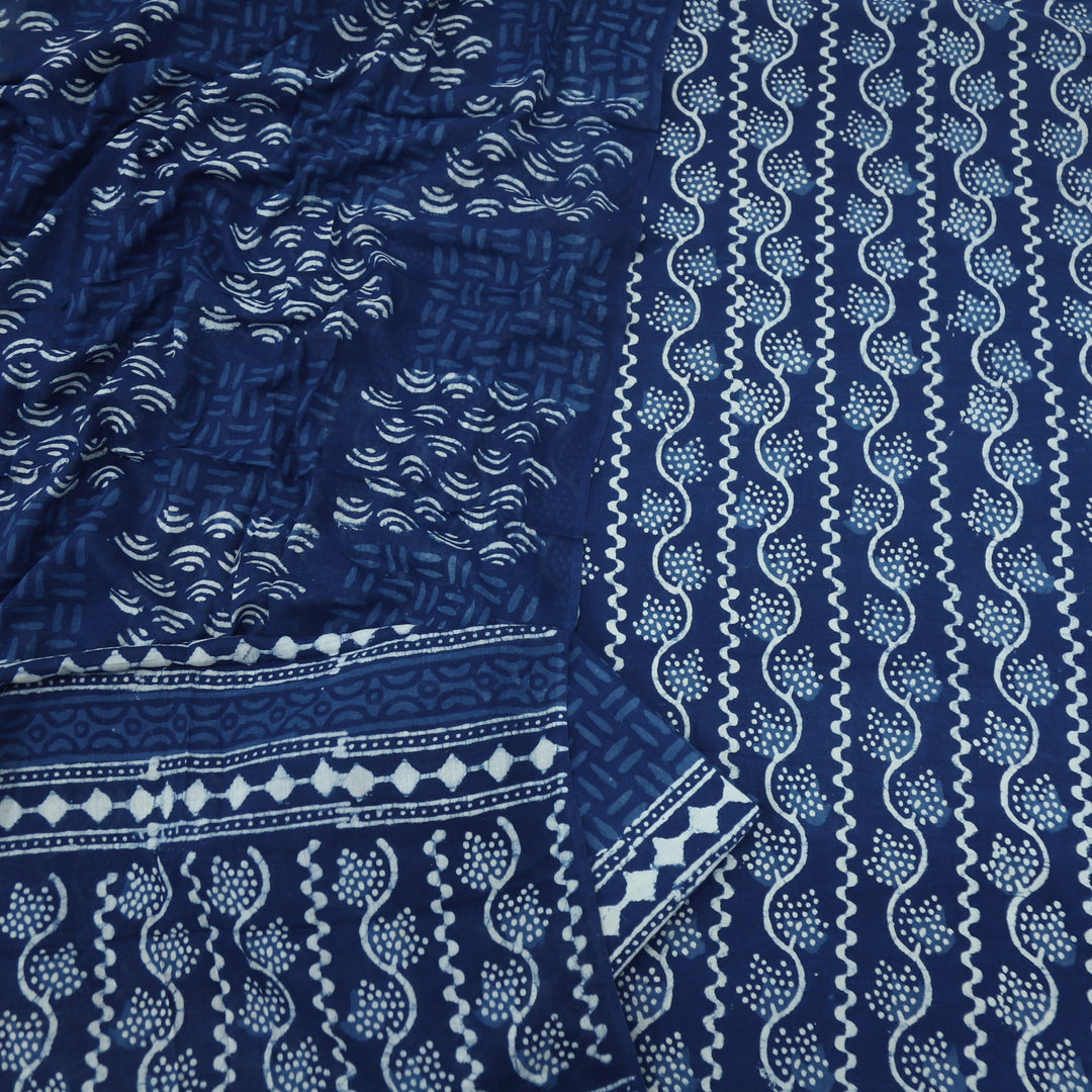 Aatish Indigo Authentic Dabu Printed Cotton Top and Cotton Dupatta Set-D4