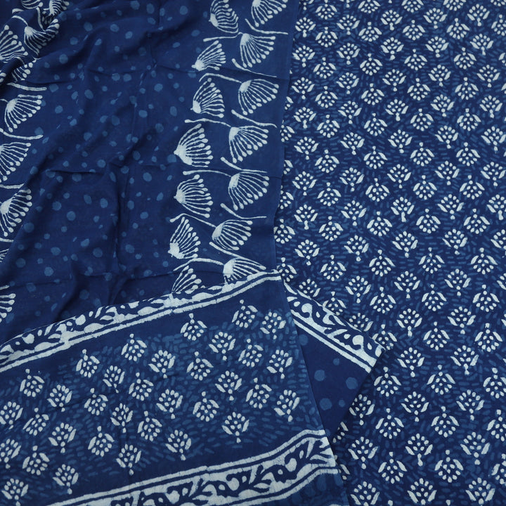 Aatish Indigo Authentic Dabu Printed Cotton Top and Cotton Dupatta Set-D3