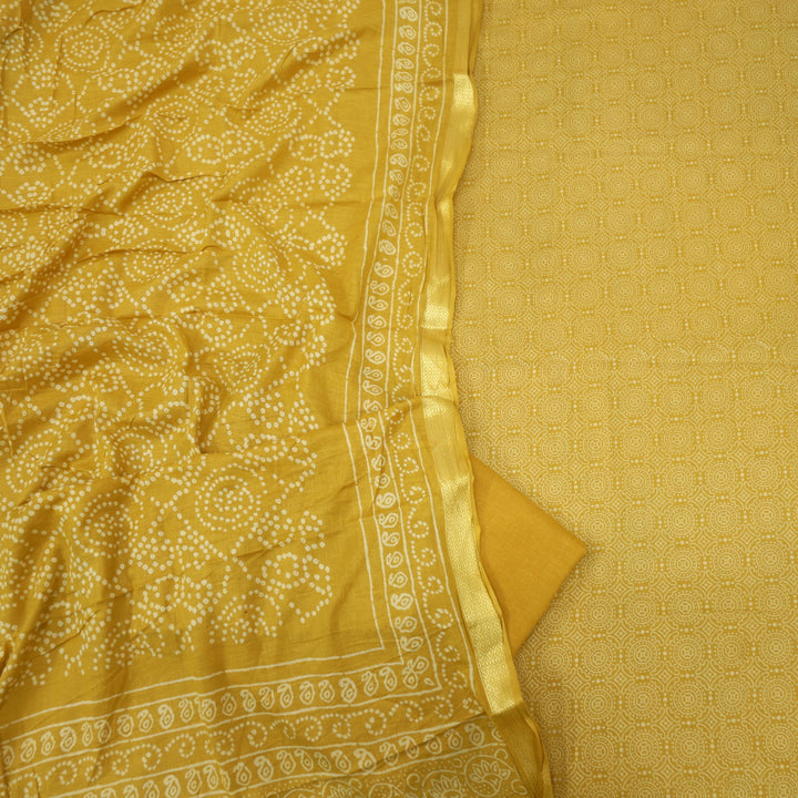 Ruhani Gold Yellow Printed with Mangalgiri Hem Jam Cotton Top Suit Set