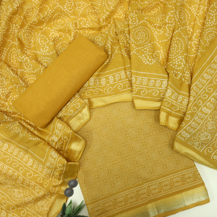 Ruhani Gold Yellow Printed with Mangalgiri Hem Jam Cotton Top Suit Set