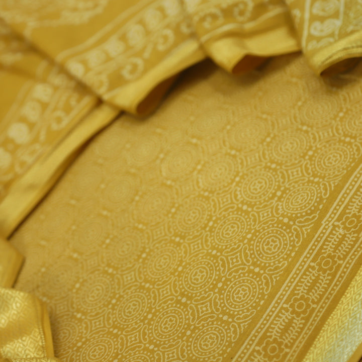 Ruhani Gold Yellow Printed with Mangalgiri Hem Jam Cotton Top Suit Set