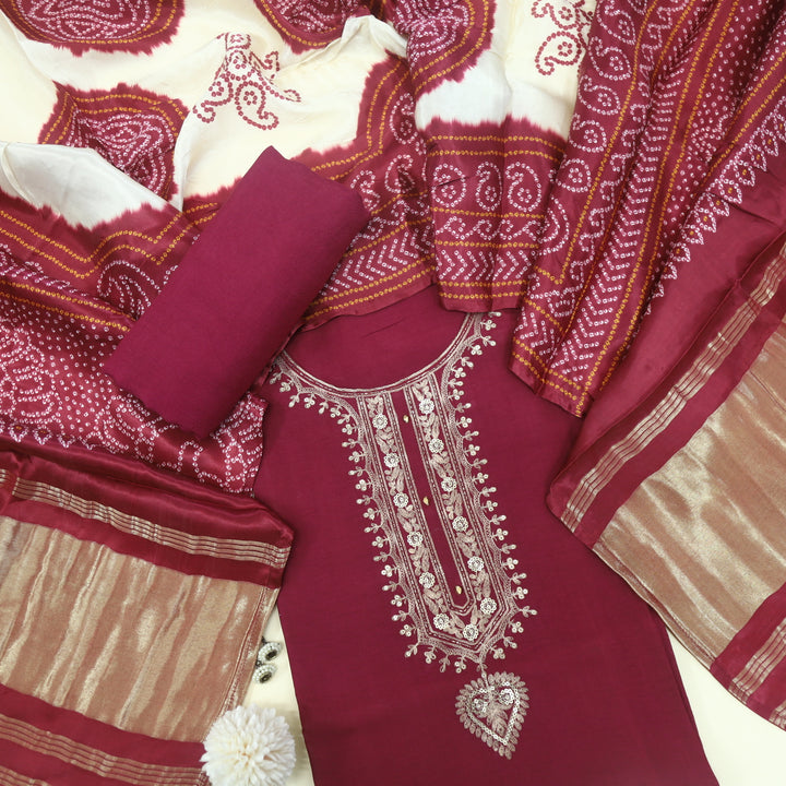 Hayaat Jam Purple Dola Silk Top and Gaji Silk Dupatta