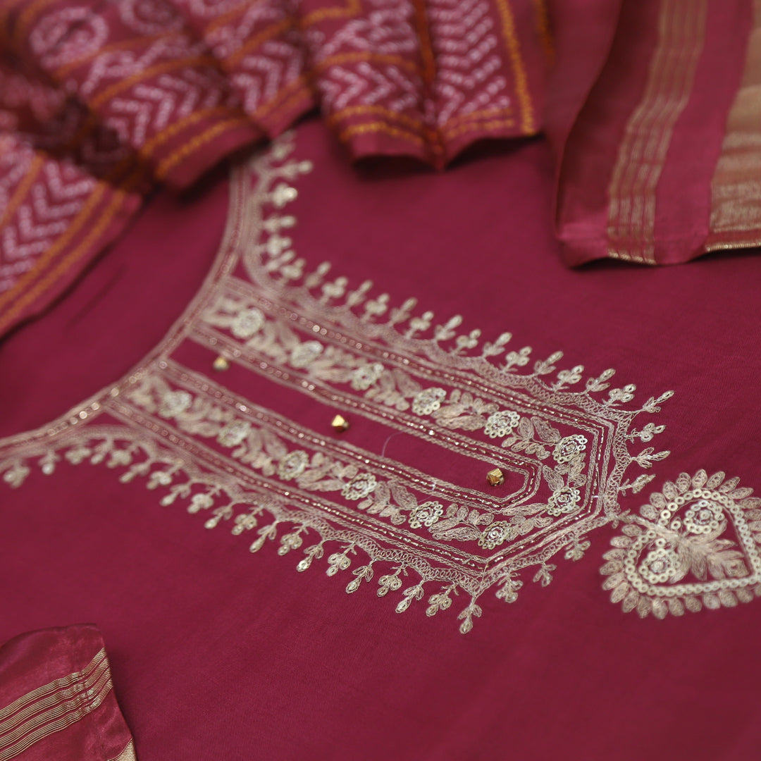 Hayaat Jam Purple Dola Silk Top and Gaji Silk Dupatta