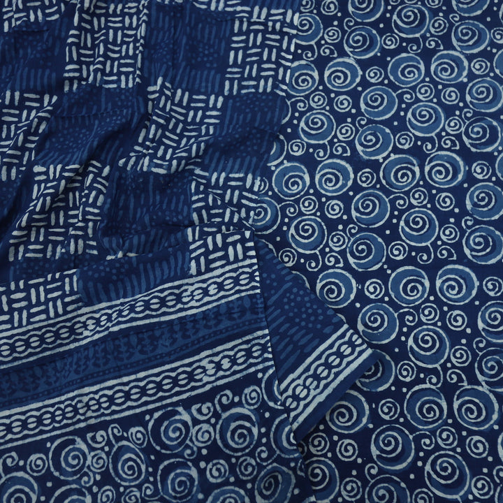 Aatish Indigo Authentic Dabu Printed Cotton Top and Cotton Dupatta Set-D5