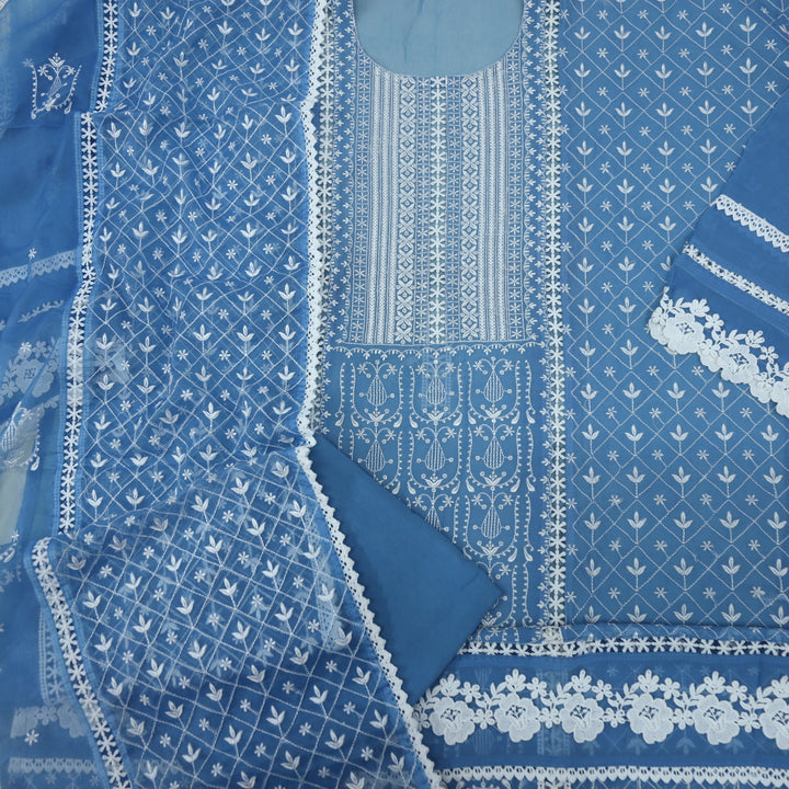 Fanaa Sky Blue Thread Work Organza Top with Organza Dupatta