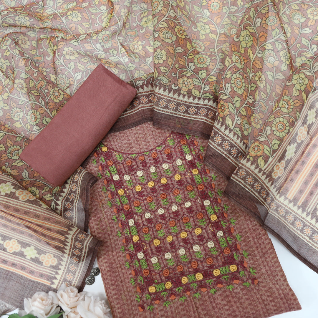 Fanaa Grape Purple Linen Tissue top with Floral printed dupatta