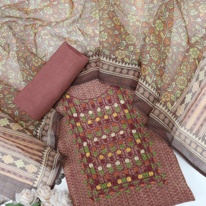 Fanaa Grape Purple Linen Tissue top with Floral printed dupatta