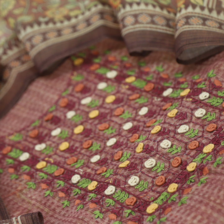 Fanaa Grape Purple Linen Tissue top with Floral printed dupatta